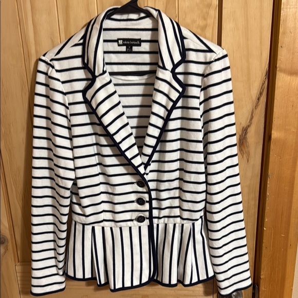White and Blue Striped Blazer Jacket by Valerie Bertinelli - Picture 1 of 6